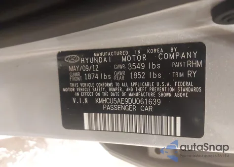 2013 Hyundai Accent Se from USA, damaged, VIN KMHCU5AE9DU061639